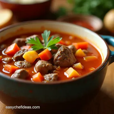 Proper Pint of Comfort Hearty Vegetable Beef Soup Recipe Recipe Card