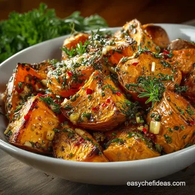 Sunday Side Dish Easy Garlic Butter Roasted Sweet Potatoes Recipe Recipe Card