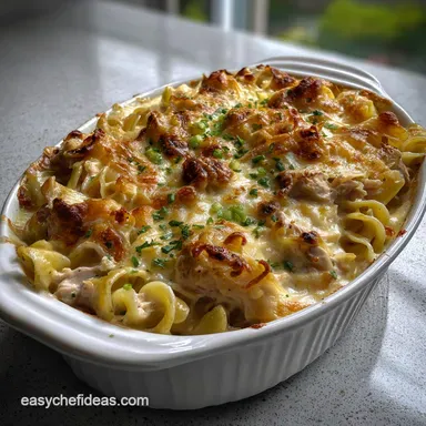 Homemade Tuna Noodle Casserole Recipe: Velvety Sauce & Crunchy Topping Recipe Card