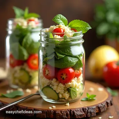 Greek Goddess Salad in a Jar Healthy Easy Lunch Recipe Card