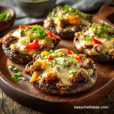 Proper LowCarb Philly Cheesesteak Stuffed Portobello Mushrooms Recipe Card