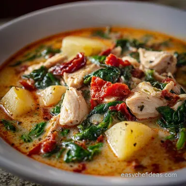 Keto Soup: Hearty Tuscan Chicken with Creamy Faux-tato Recipe Card