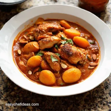 Moroccan Chicken Tagine Apricots Almonds Easy Recipe Recipe Card