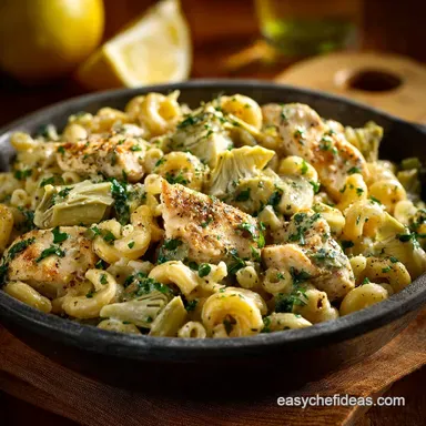 OnePot Chicken and Artichoke Cavatappi Creamy Lemon-Herb Weeknight Meal Recipe Card