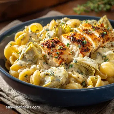 OnePot Chicken and Artichoke Cavatappi Creamy Lemon-Herb Weeknight Meal