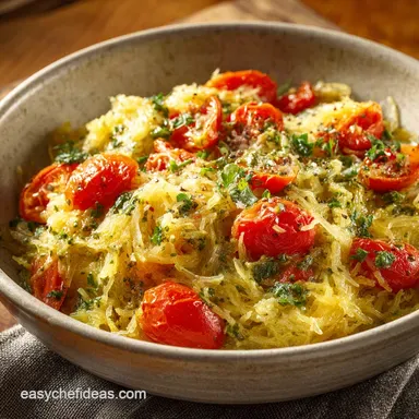 Pesto Spaghetti Squash with Tomatoes: Easy Low-Carb Recipe Recipe Card