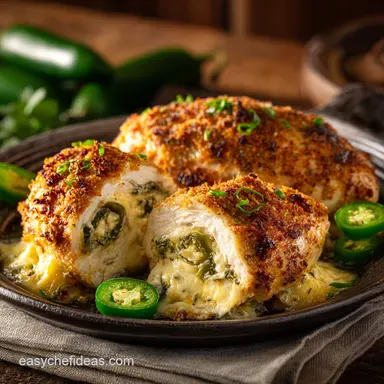 Cheesy Jalape&ntilde;o Popper Baked Stuffed Chicken: Crispy Creamy Recipe Card