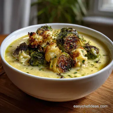 Roasted Brussels Sprouts and Cauliflower Soup: Velvety Vegan Recipe Card
