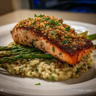 Dinner For One: Pan-Seared Salmon Speedy Risotto Recipe Card