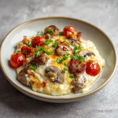 Sausage Grits Casserole with Whole Milk and Cheddar for 8 Servings Recipe Card