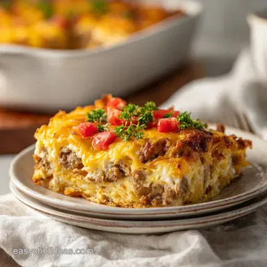 Sausage Hashbrown Breakfast Casserole for 10 Servings Recipe Card