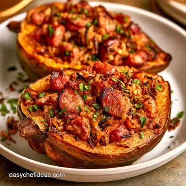 Baked Stuffed Winter Squash with Sausage Recipe Card