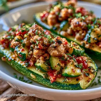 Sausage Zucchini Boats for 4 Servings Recipe Card