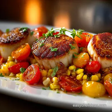 Foolproof Seared Scallops with Corn and Tomatoes 30Minute Dinner Recipe Card