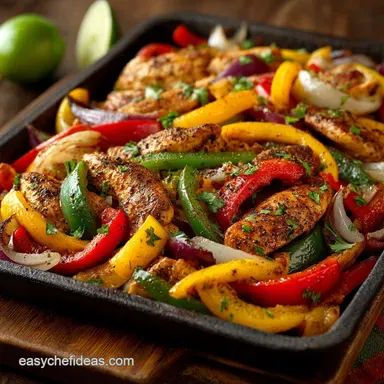 Sheet Pan Chicken Fajitas Cracking OnePan Weeknight Dinner Recipe Recipe Card
