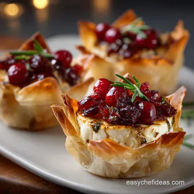 Skinny Baked Brie Phyllo Cups with Craisins and Wa Light Appetizer Recipe Card