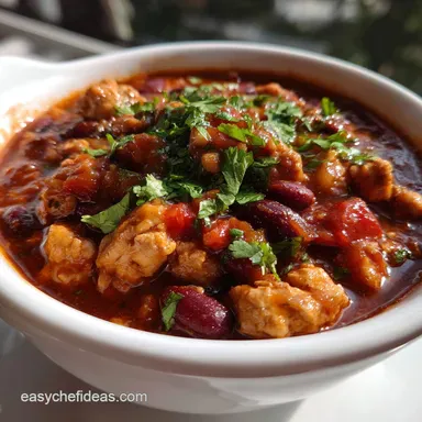 Slow Cooker 3Bean Turkey Chili Recipe: High Protein Easy Recipe Card