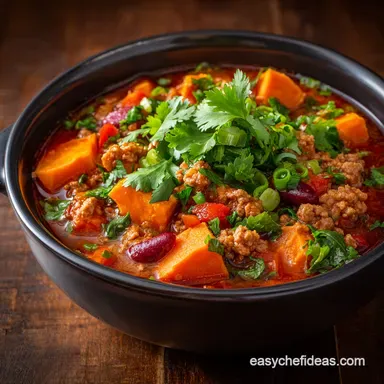 Turkey Chili with Sweet Potato Easy Healthy UltraSmoky Recipe Recipe Card