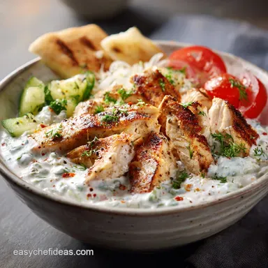 Sunny Chicken Tzatziki Bowl Speedy Fresh Mediterranean Delight Recipe Card