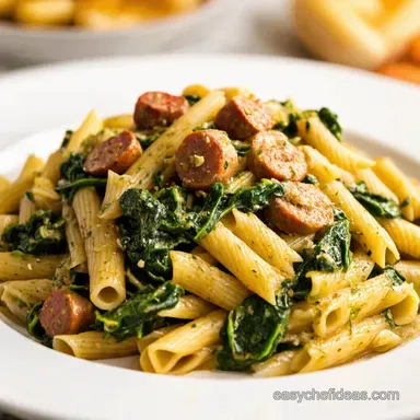 5 Ingredient Recipes Speedy Sausage Spinach Pasta Recipe Card