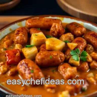 Easy & Irresistible Spiced Curry Sausages with Coconut Sauce Recipe Card