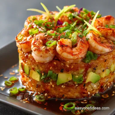 Spicy California Shrimp Stack Recipe Easy Sushi Cake Towers Recipe Card