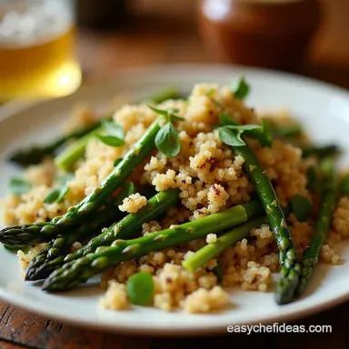 Roasted Asparagus Quinoa Salad Springs on a Plate Recipe Card