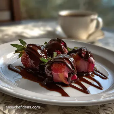Delicious Strawberry Roses with Chocolate Sauce for Valentines Day Dessert Idea in 25 Minutes Recipe Card