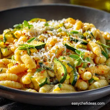 Summer Cavatelli Pasta with Corn Zucchini and Toma Light 45Minute Dinner Recipe Card
