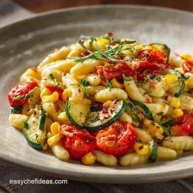 Summer Cavatelli with Corn Tomatoes and Zucchini 40-Minute Fresh Dish Recipe Card