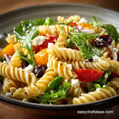 Summer Pasta Salad with Baby Greens: Zesty Lemon Vinaigrette Feta