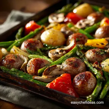 Summer Vegetables with Sausage and Potatoes: Easy Sheet Pan Dinner Recipe Card