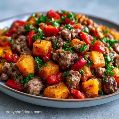 Sweet Potato Beef Skillet in 30 Minutes Recipe Card