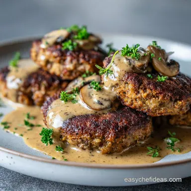 Mince Meat Patties: Pan-Seared with Mushroom Sauce