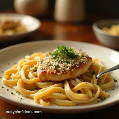30Minute Creamy Garlic Parmesan Chicken Pasta Recipe Recipe Card