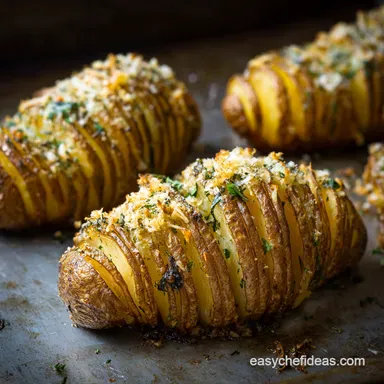 Garlic Herb Hasselback Potatoes Crispy Delicious Recipe Card