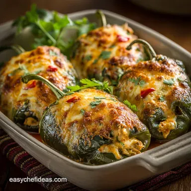 Turkey Enchilada Stuffed Poblanos Rellenos Baked Healthy Recipe Card