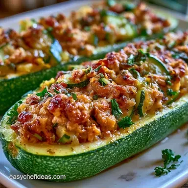 Turkey Zucchini Boats for 6 Servings Recipe Card