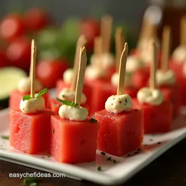 Summer Appetizers for Parties Watermelon Feta Skewers Recipe Card