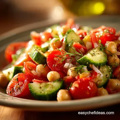 Proper Zesty Chickpea Salad with Cucumbers and Tomatoes Recipe Card