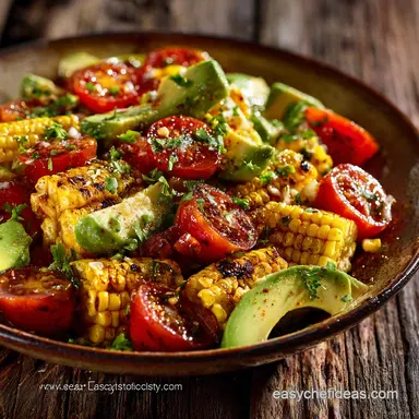 Grilled Corn Avocado and Tomato Salad Zesty Summer Side Dish Recipe Card