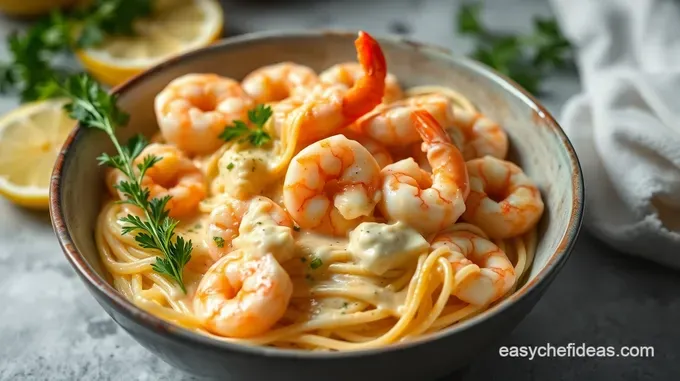 Creamy Garlic Butter Shrimp Sauce Over Pasta