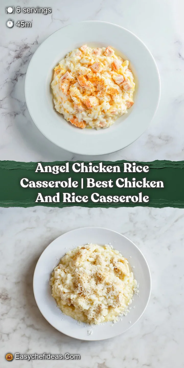 Close-up of tender chicken pieces and soft rice in a rich, creamy sauce, bubbling hot.