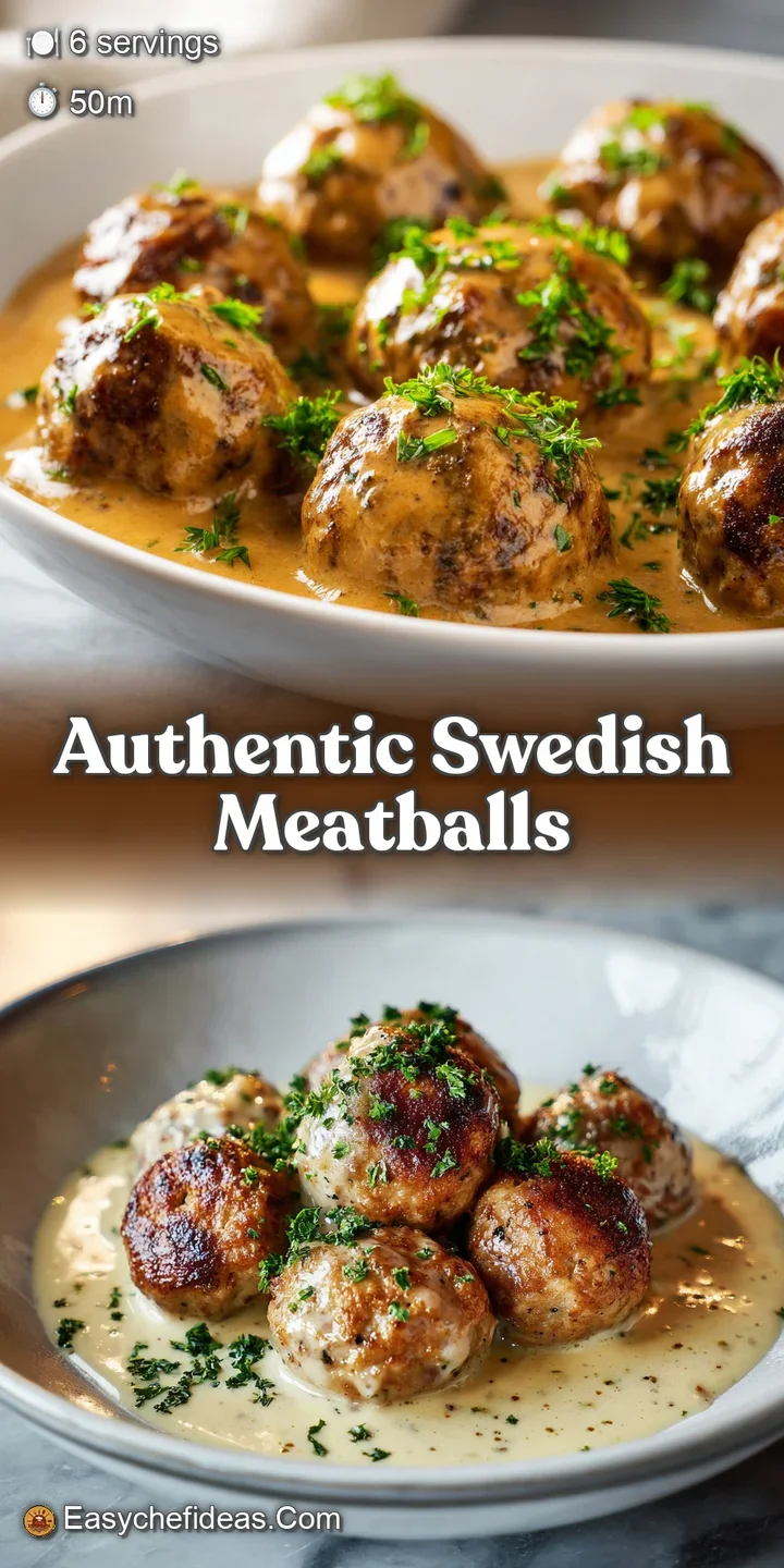Close-up capturing the rich texture of Swedish meatballs simmering in its luscious, creamy sauce, promising a savory, hear...