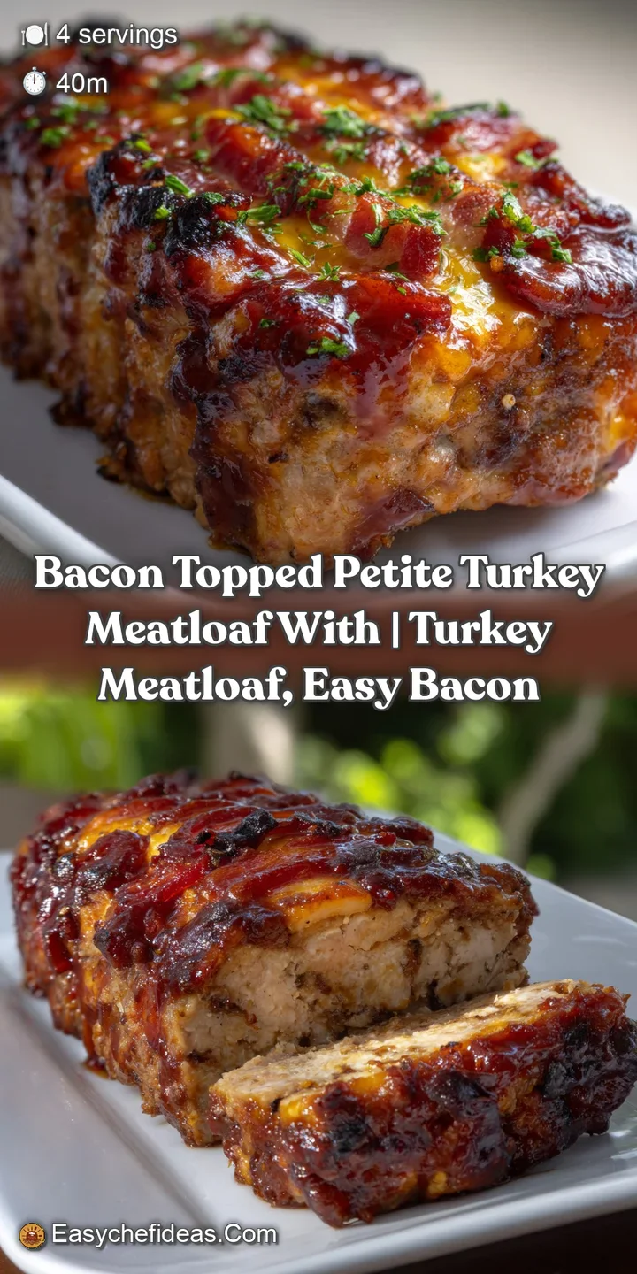 Crispy bacon crisscross atop a petite meatloaf. The loaf is tender and crumbly, offering a rich, savory aroma.
