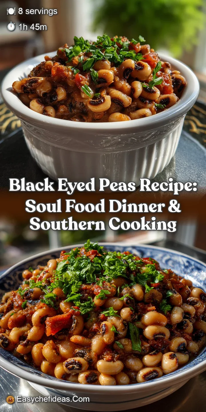 Close-up view of a steaming spoonful of black-eyed peas, revealing their creamy texture and the savory depth of the flavor...