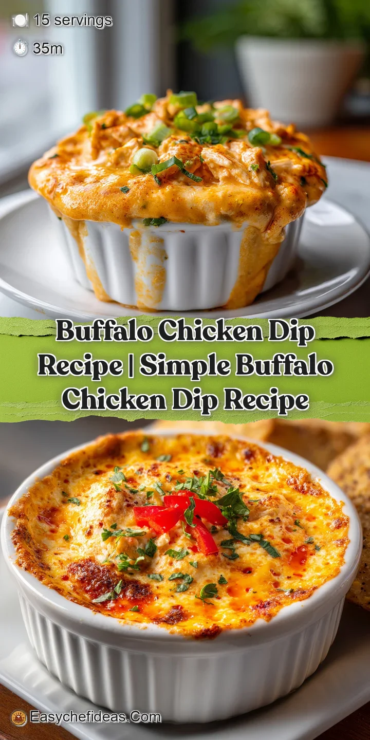 Melted, gooey cheese topping a rich orange buffalo chicken dip, with a hint of spice.