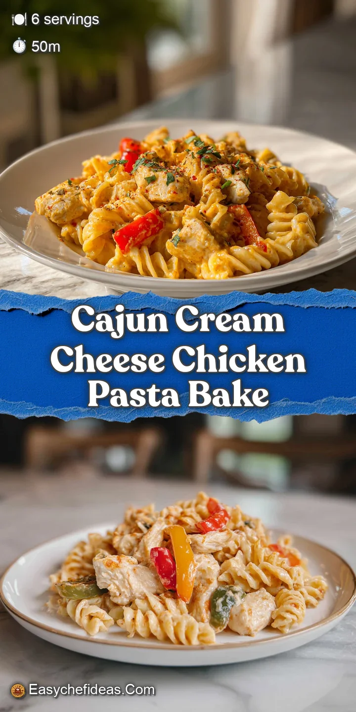 Close-up shot of creamy pasta, tender chicken, and melted cheese, with flecks of herbs and bright peppers scattered throug...