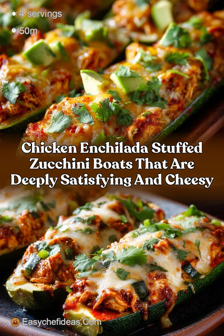 Chicken Enchilada Stuffed Zucchini Boats that are deeply satisfying and cheesy