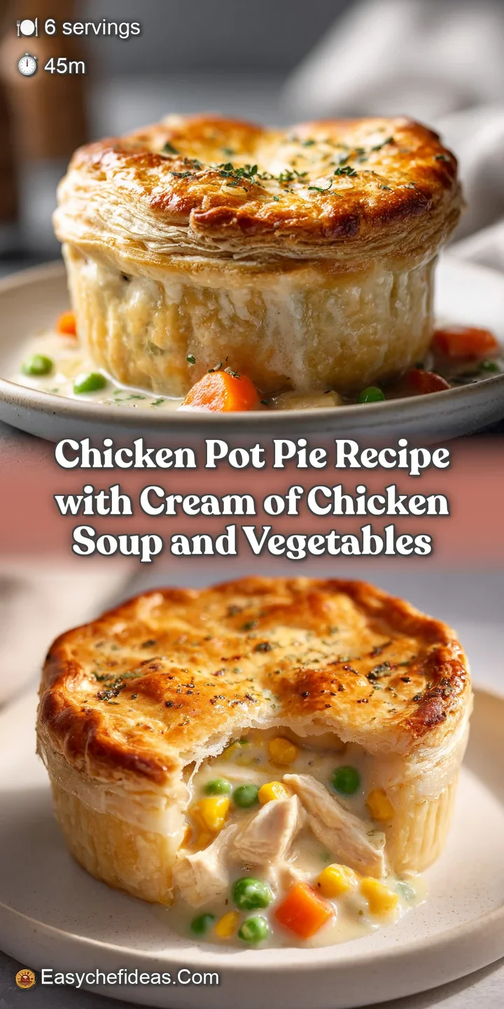 Close-up of a fork cutting into a steaming chicken pot pie, revealing creamy gravy and soft, cooked vegetables.